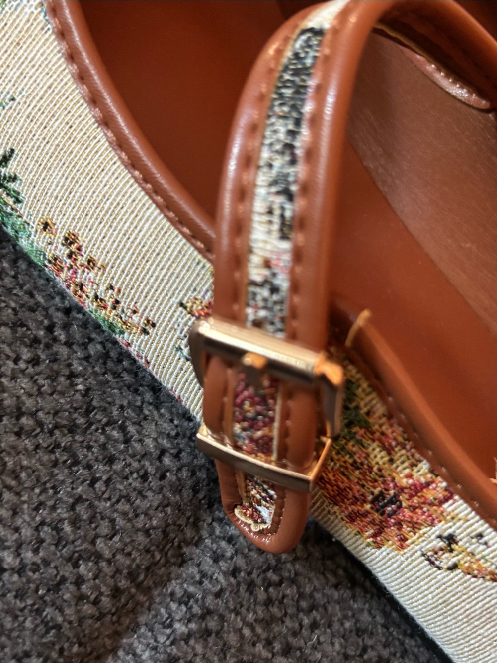 Cider Bow Knot Jacquard Tapestry Floral Mary Jane Flats - Brown/Multicolor - Picture 4 of 6